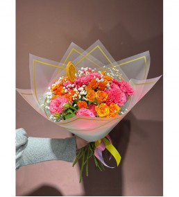 Turuncu Pembe Çardak Gül Buketi VİP